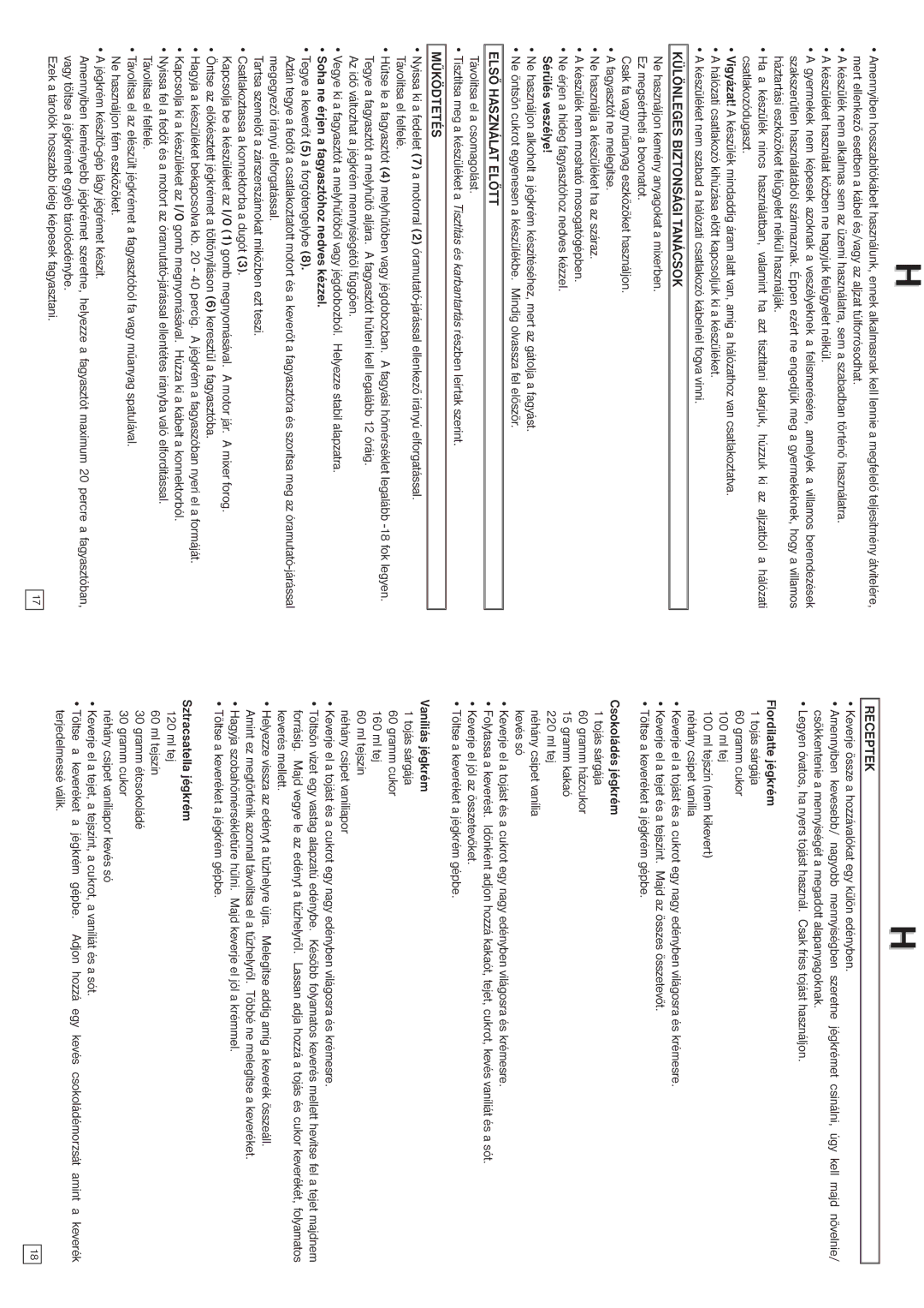 Elta SE101 instruction manual Különleges Biztonsági Tanácsok, Első Használat Előtt, Működtetés, Receptek 