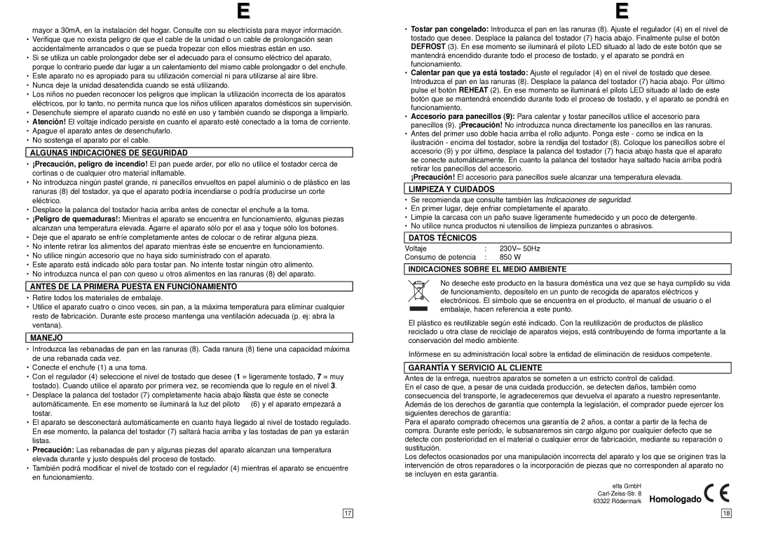 Elta T127 Algunas Indicaciones DE Seguridad, Antes DE LA Primera Puesta EN Funcionamiento, Manejo, Limpieza Y Cuidados 