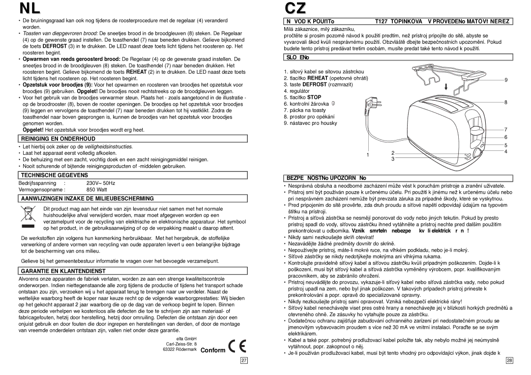 Elta T127 instruction manual Sloenœ, Bezpenostnœ Upozornnœ 