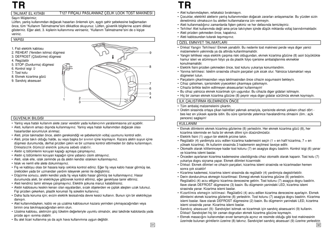 Elta T127 instruction manual Yapisi 