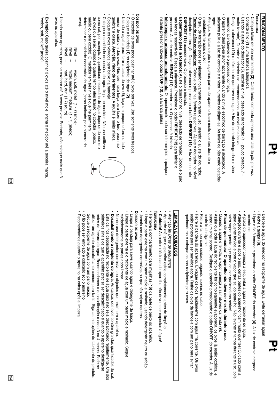 Elta T210 instruction manual Funcionamento, Limpeza E Cuidados 