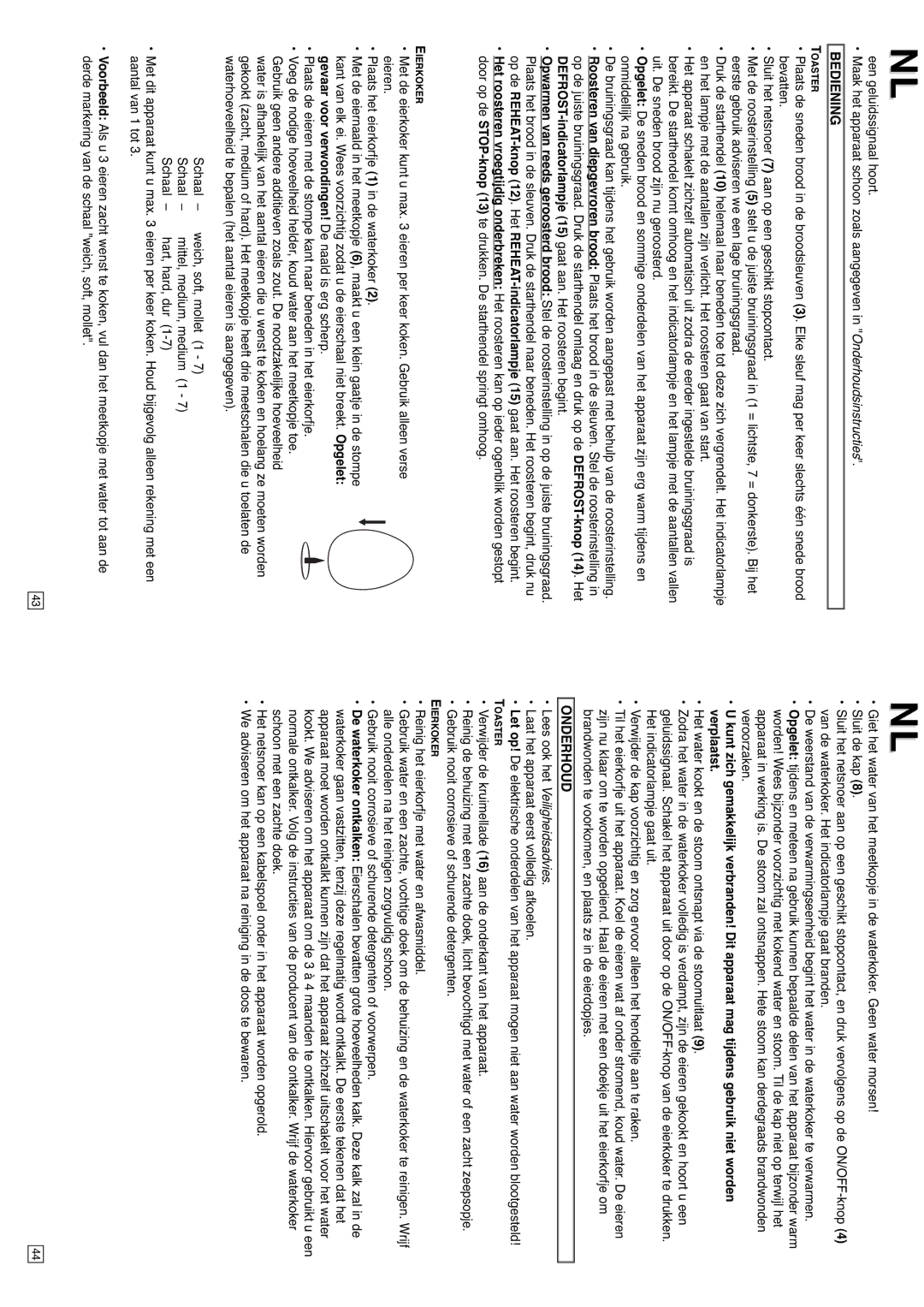 Elta T210 instruction manual Bediening, Onderhoud 