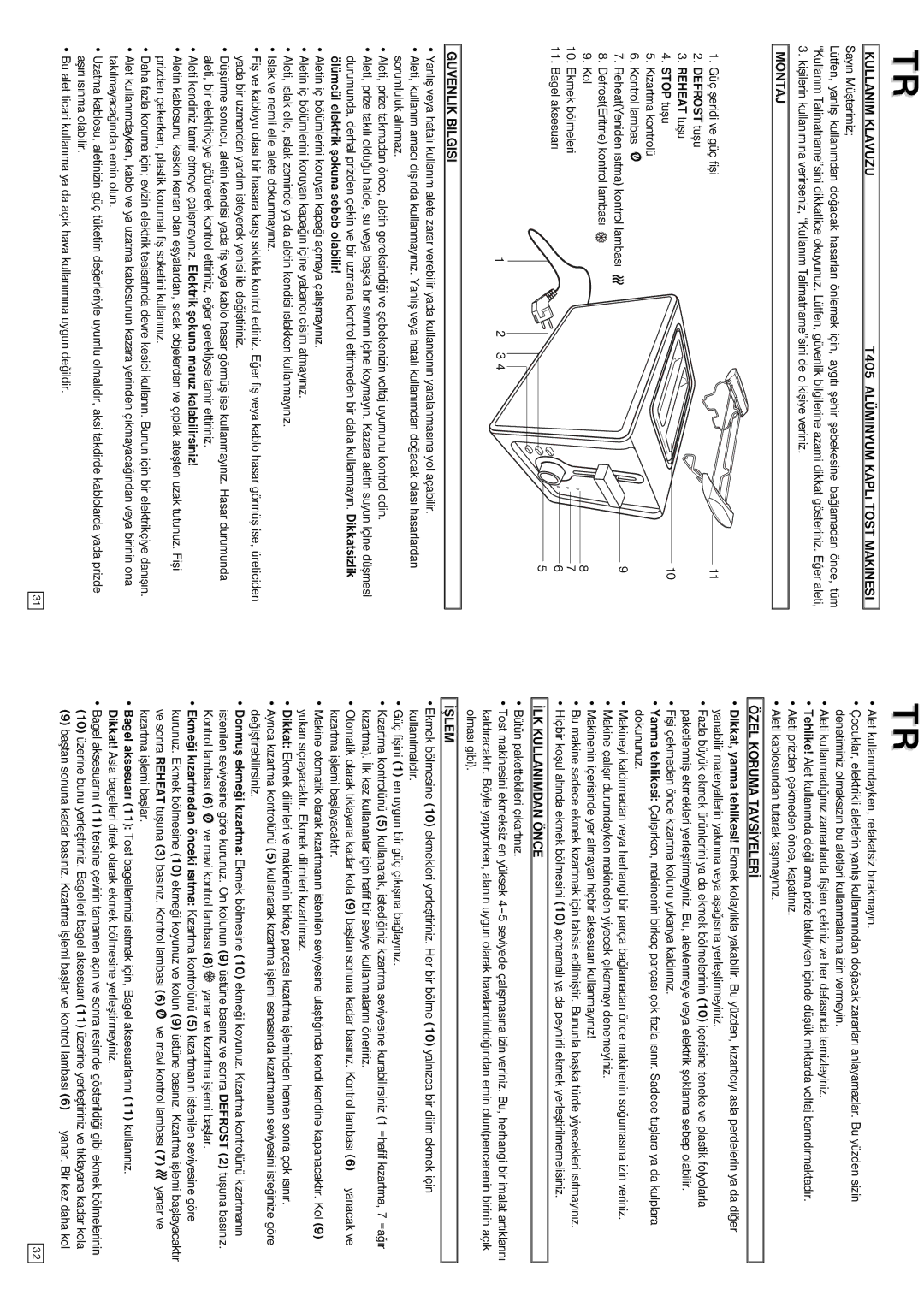 Elta T405 Kullanim Klavuzu, Montaj, Özel Koruma Tavsýyelerý, ÝLK Kullanimdan Önce, Guvenlik Bilgisi, Ýþlem 