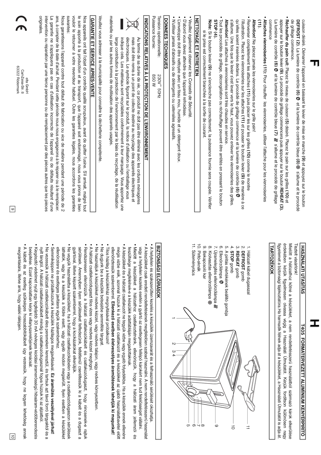 Elta T405 Tartozékok, Nettoyage ET Entretien, Donnees Techniques, Indications Relatives À LA Protection DE L’ENVIRONNEMENT 