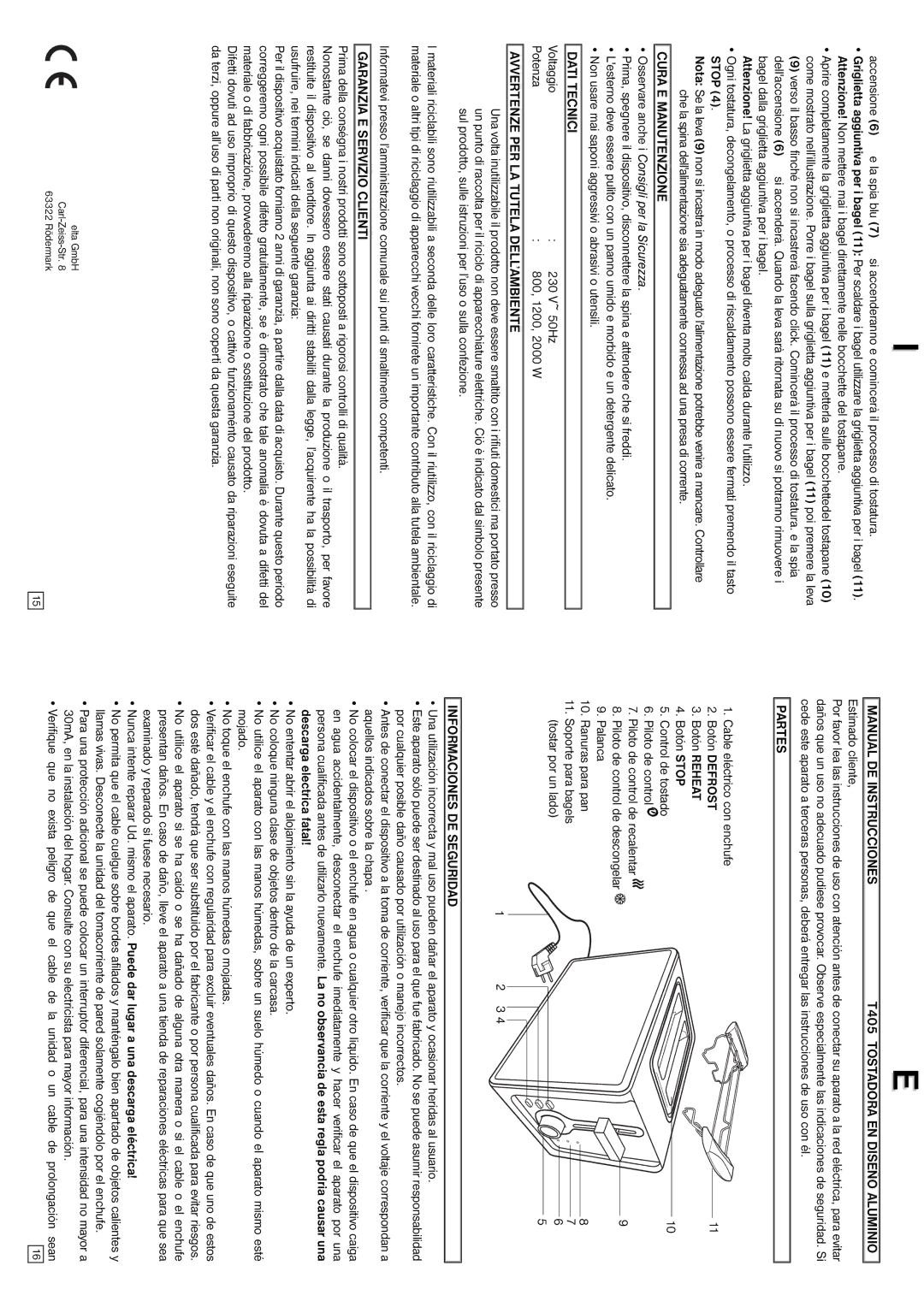 Elta T405 instruction manual Osservare anche i Consigli per la Sicurezza 