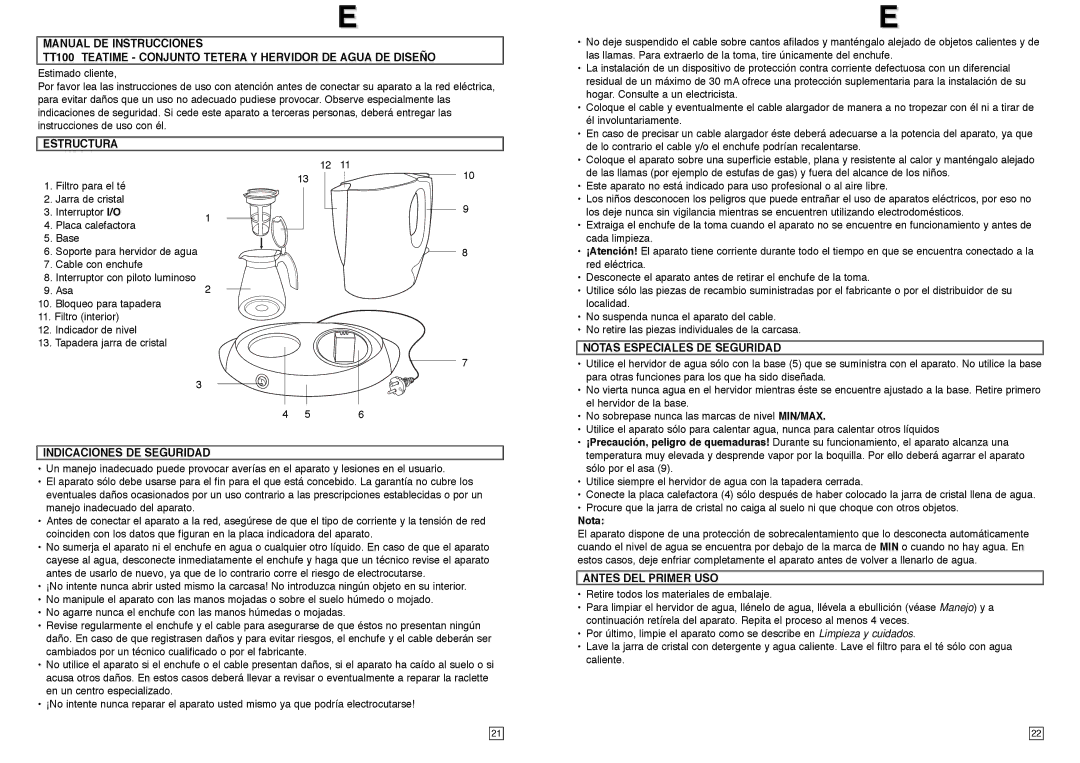 Elta TT100 instruction manual Estructura, Notas Especiales DE Seguridad, Indicaciones DE Seguridad, Antes DEL Primer USO 