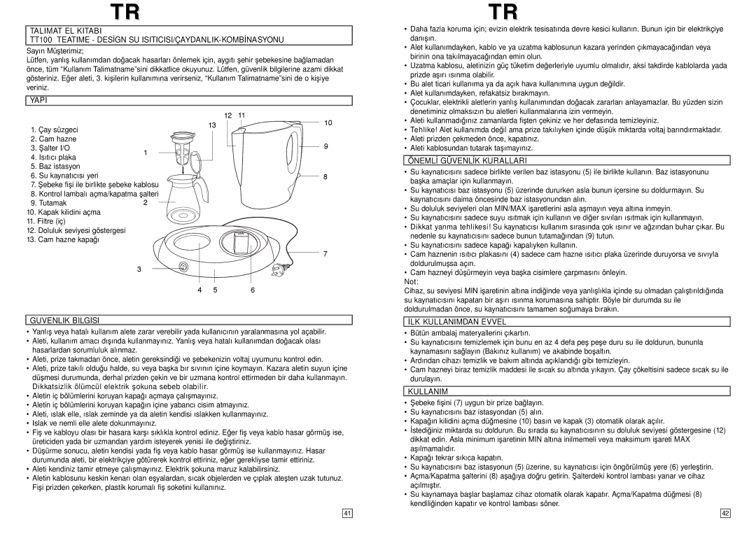 Elta TT100 instruction manual Yapi 