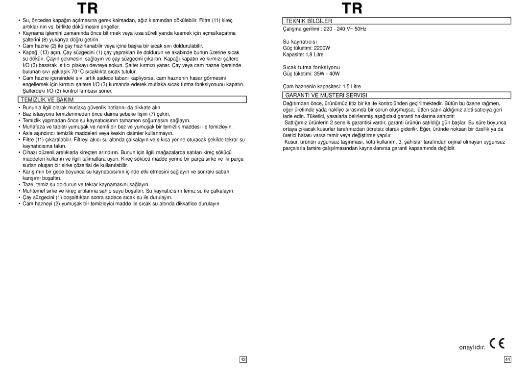 Elta TT100 instruction manual Onaylıdır 