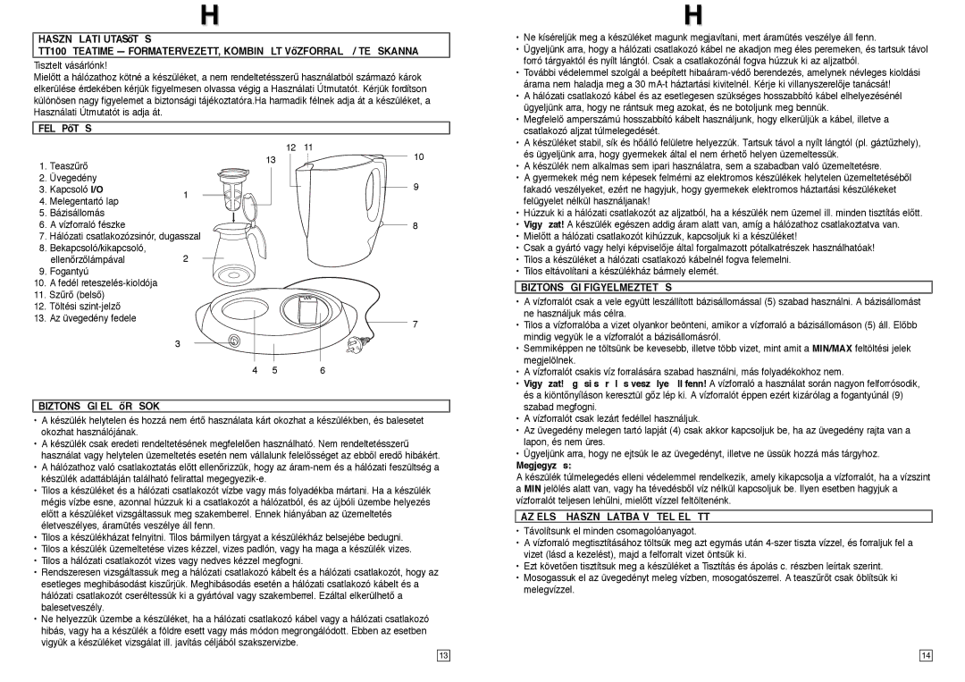 Elta TT100 instruction manual Felpœts, Biztonsgi Figyelmeztets, Biztonsgi Elœrsok, Megjegyzs, AZ ELS Hasznlatba Vtel Eltt 