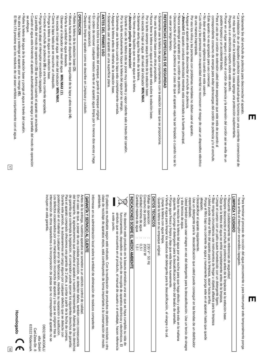 Elta Water Kettle instruction manual Homologado 