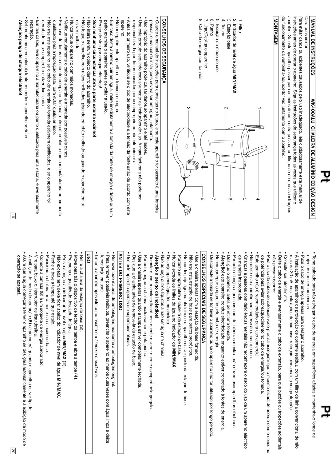 Elta Water Kettle Montagem, Conselhos DE Segurança, Conselhos Especiais DE Segurança, Antes do Primeiro USO, Uso 