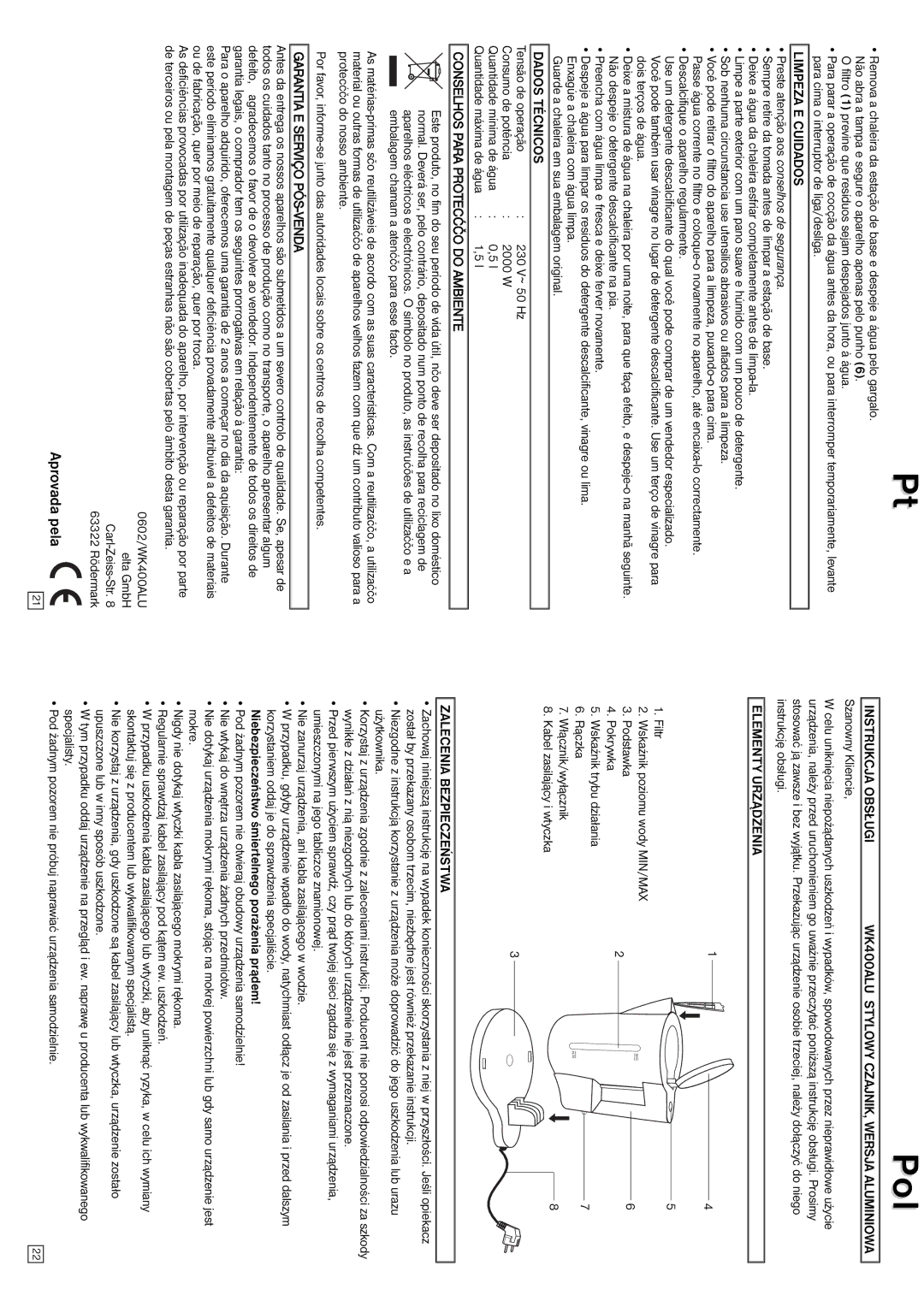 Elta Water Kettle instruction manual Aprovada pela, Preste atenção aos conselhos de segurança 