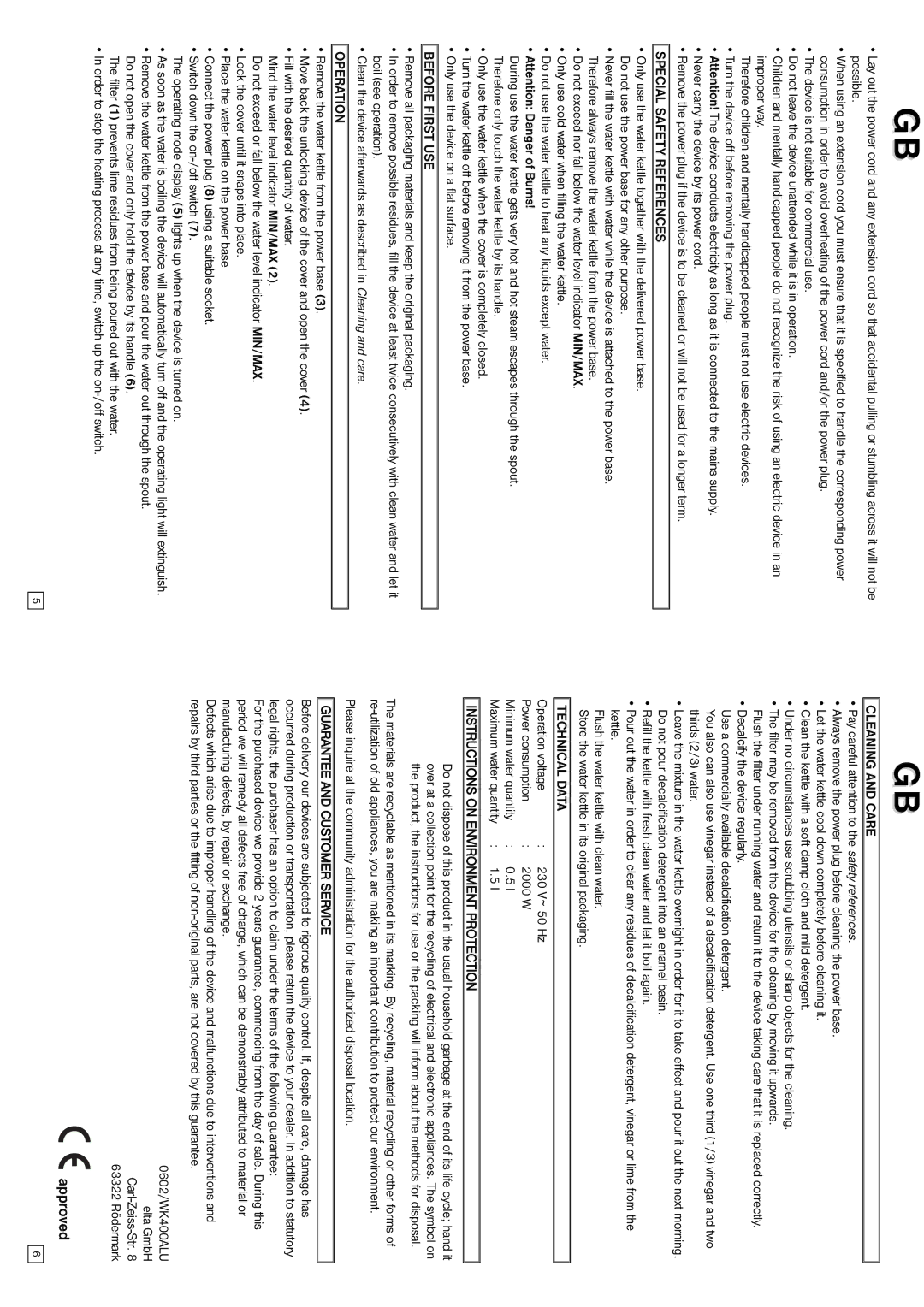 Elta Water Kettle instruction manual Approved 