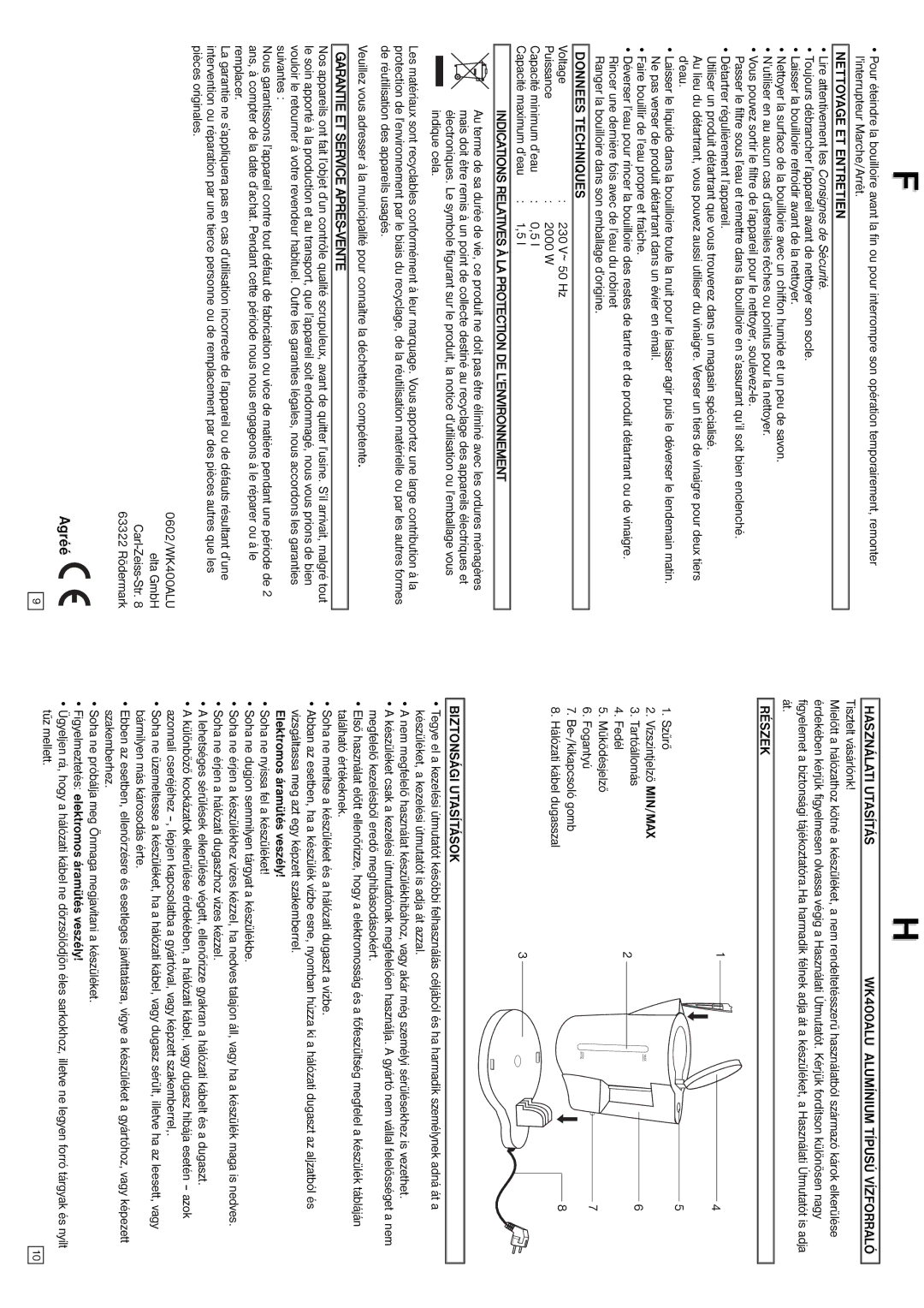 Elta Water Kettle instruction manual Agréé 