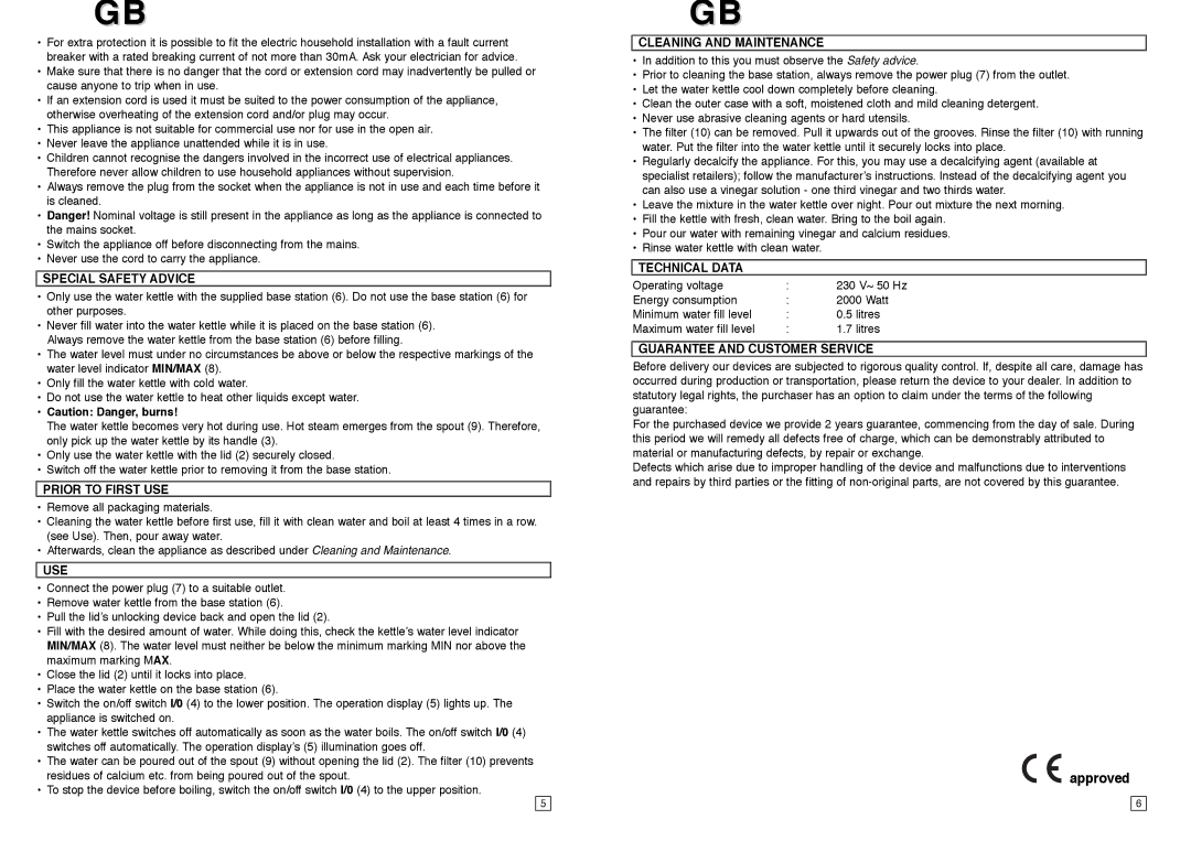 Elta WK101N1 instruction manual Approved 