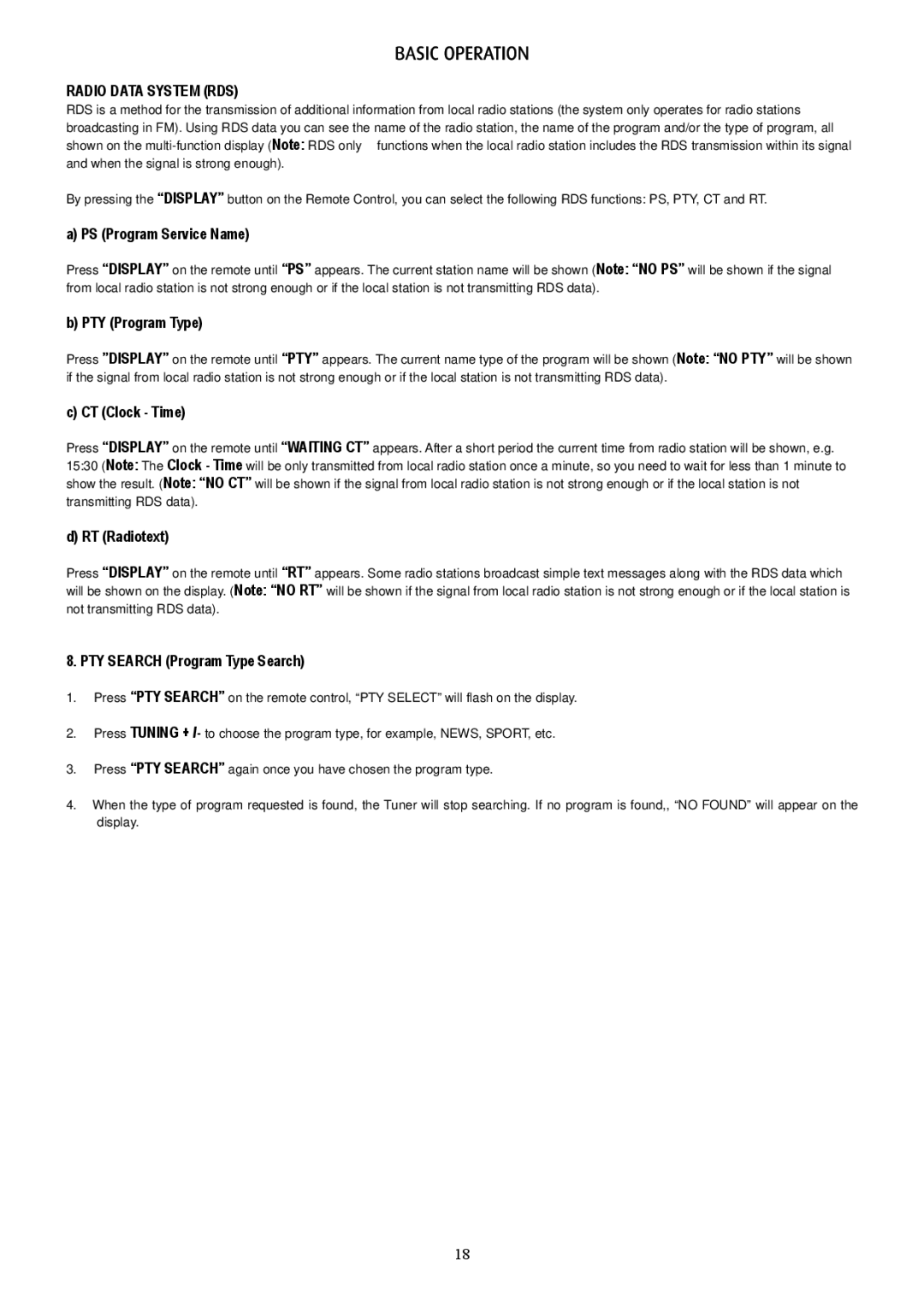 Eltax AVR-320 instruction manual Radio Data System RDS 