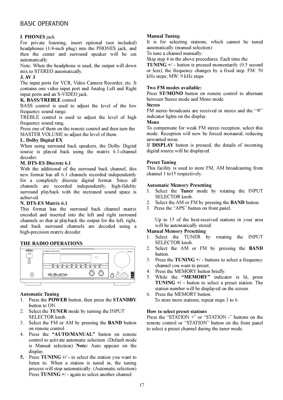 Eltax AVR-900 instruction manual Radio Operations 