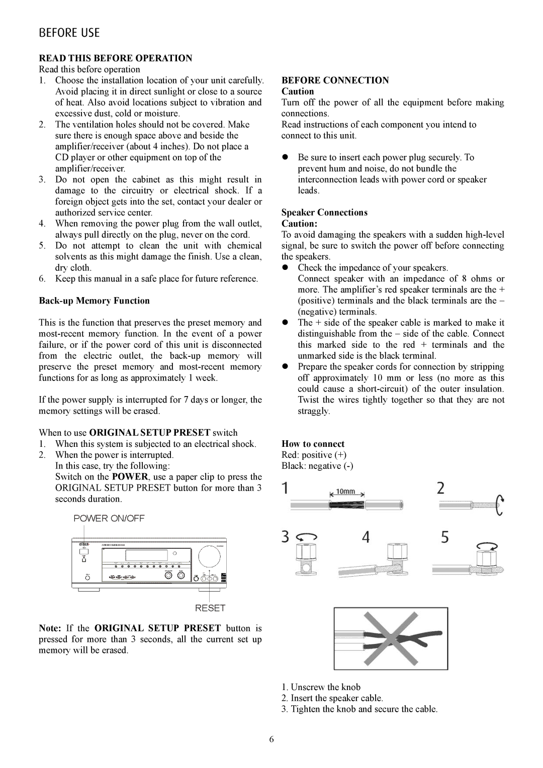 Eltax AVR-900 instruction manual Before USE, Read this Before Operation, Before Connection 