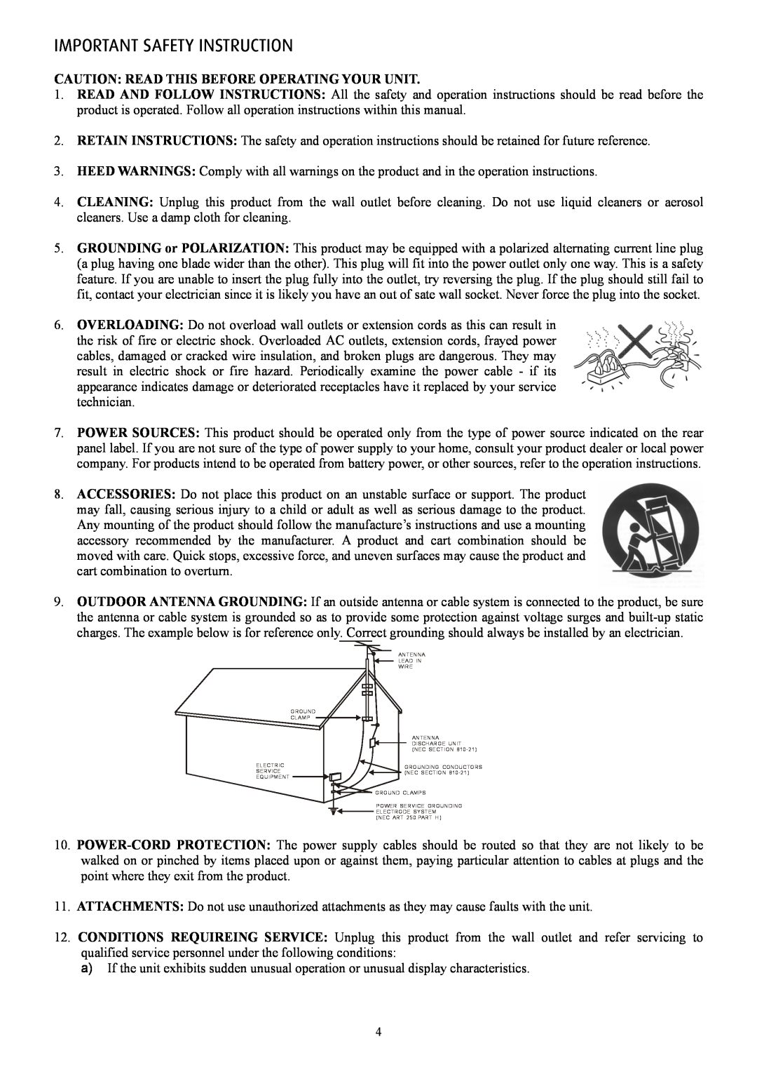 Eltax AVR-900 instruction manual Important Safety Instruction, Caution Read This Before Operating Your Unit 
