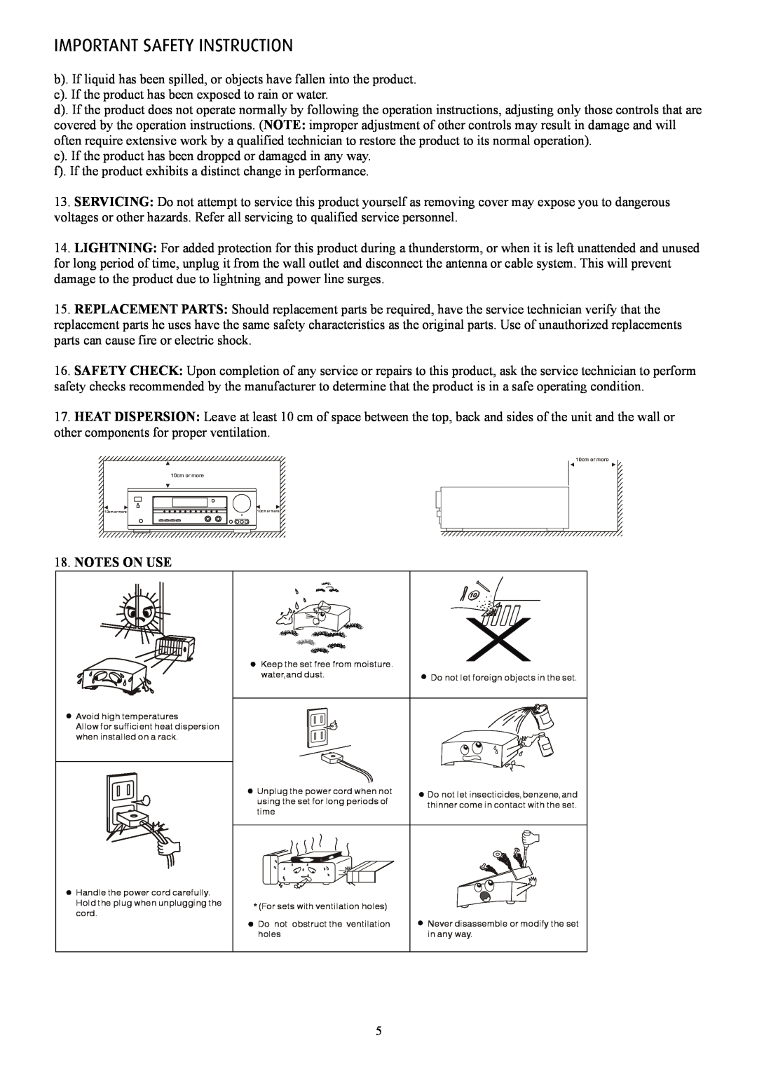 Eltax AVR-900 instruction manual Notes On Use, Important Safety Instruction 