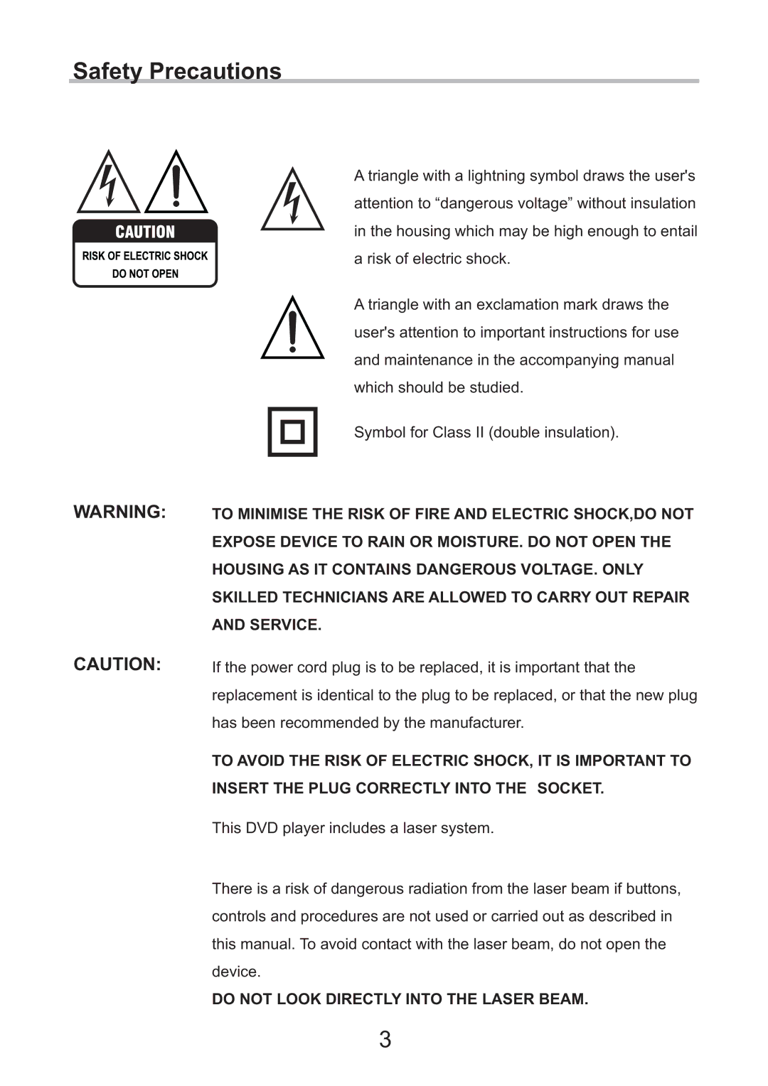 Eltax CV-153, DV-251, DV-252 instruction manual Safety Precautions, Do not Look Directly Into the Laser Beam 