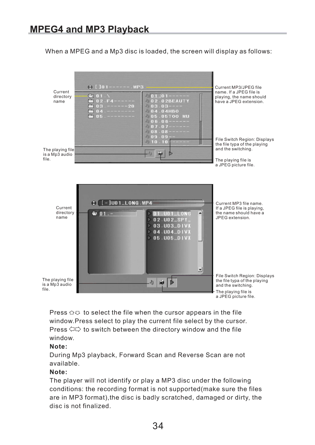 Eltax DV-251, CV-153, DV-252 instruction manual MPEG4 and MP3 Playback 