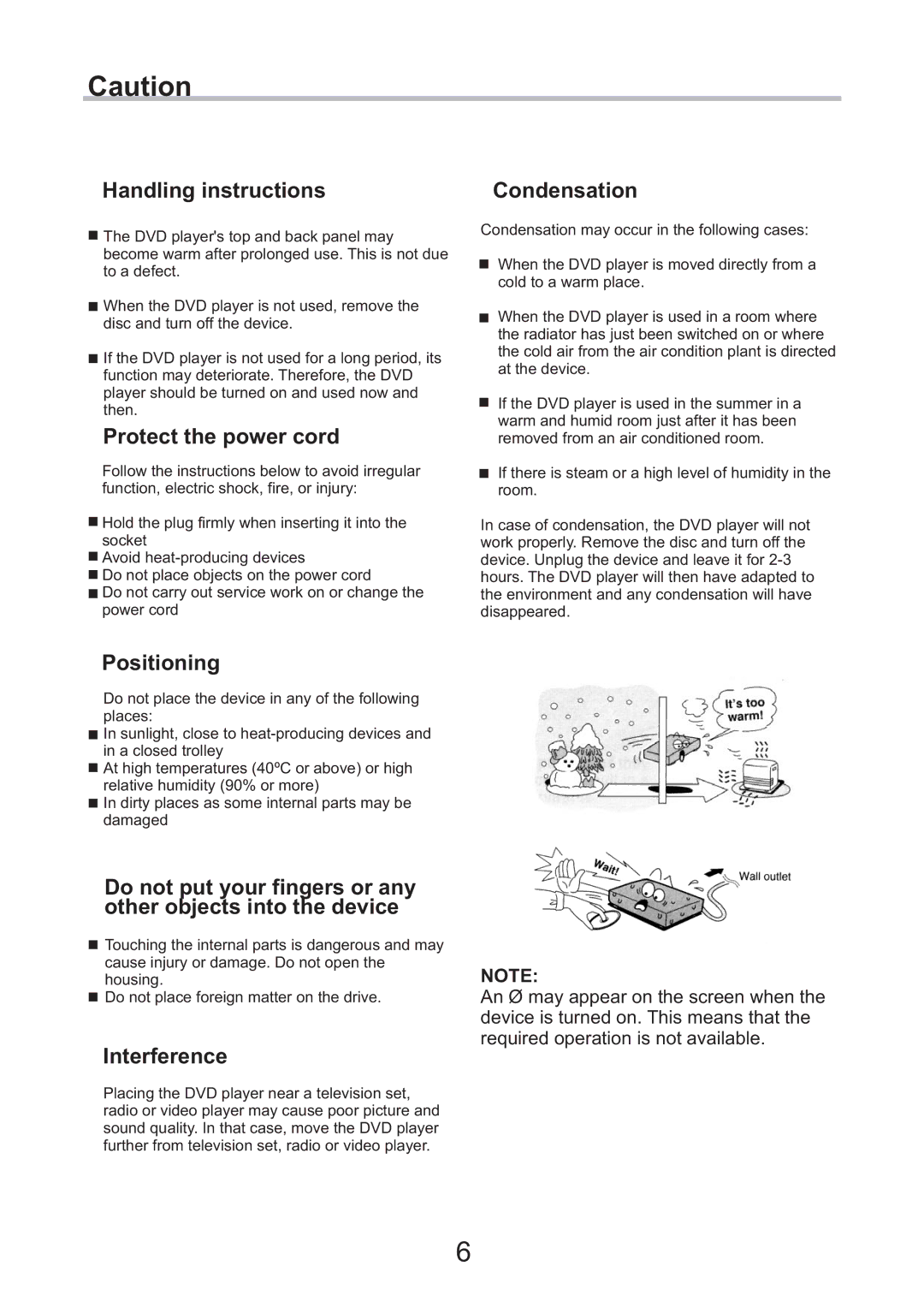 Eltax CV-153, DV-251, DV-252 Handling instructions, Protect the power cord, Positioning, Condensation, Interference 