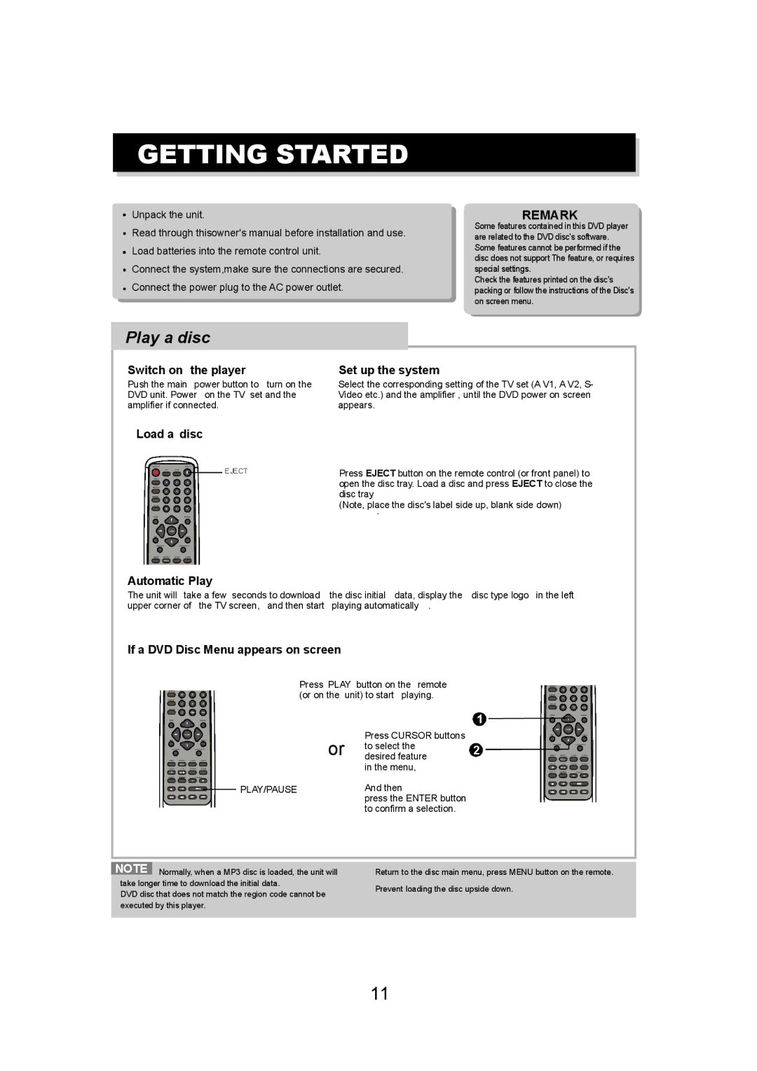 Eltax DV-150 instruction manual Play a disc 