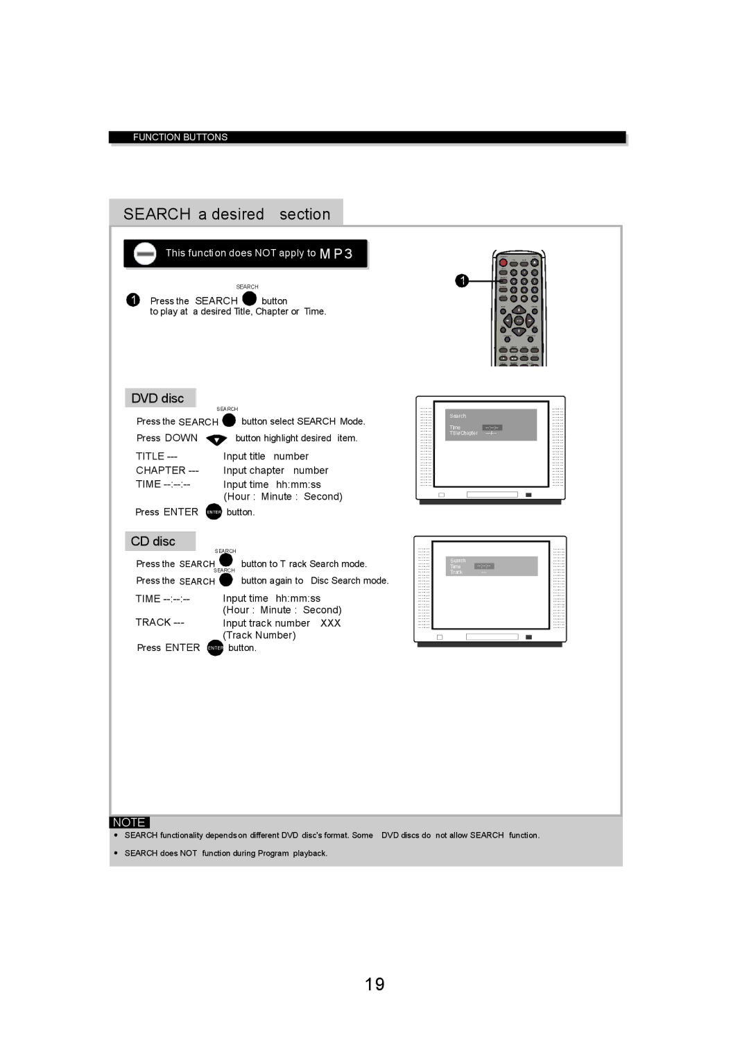 Eltax DV-150 instruction manual Press the Search button select Search Mode Press Down, Press Enter Enter button 