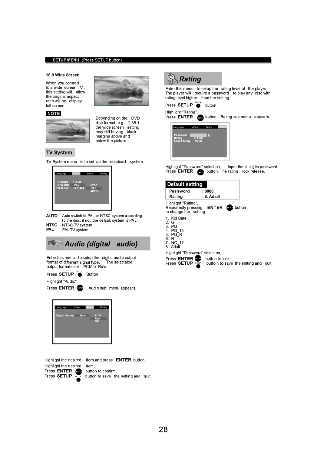 Eltax DV-150 instruction manual Audio digital audio, Rating 