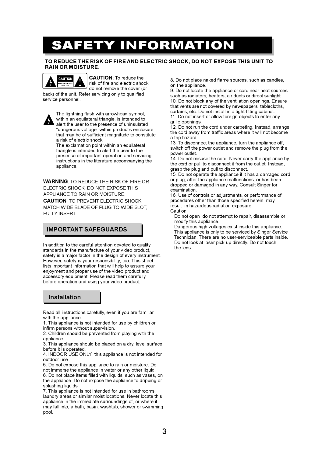 Eltax DV-150 instruction manual Safety Information 