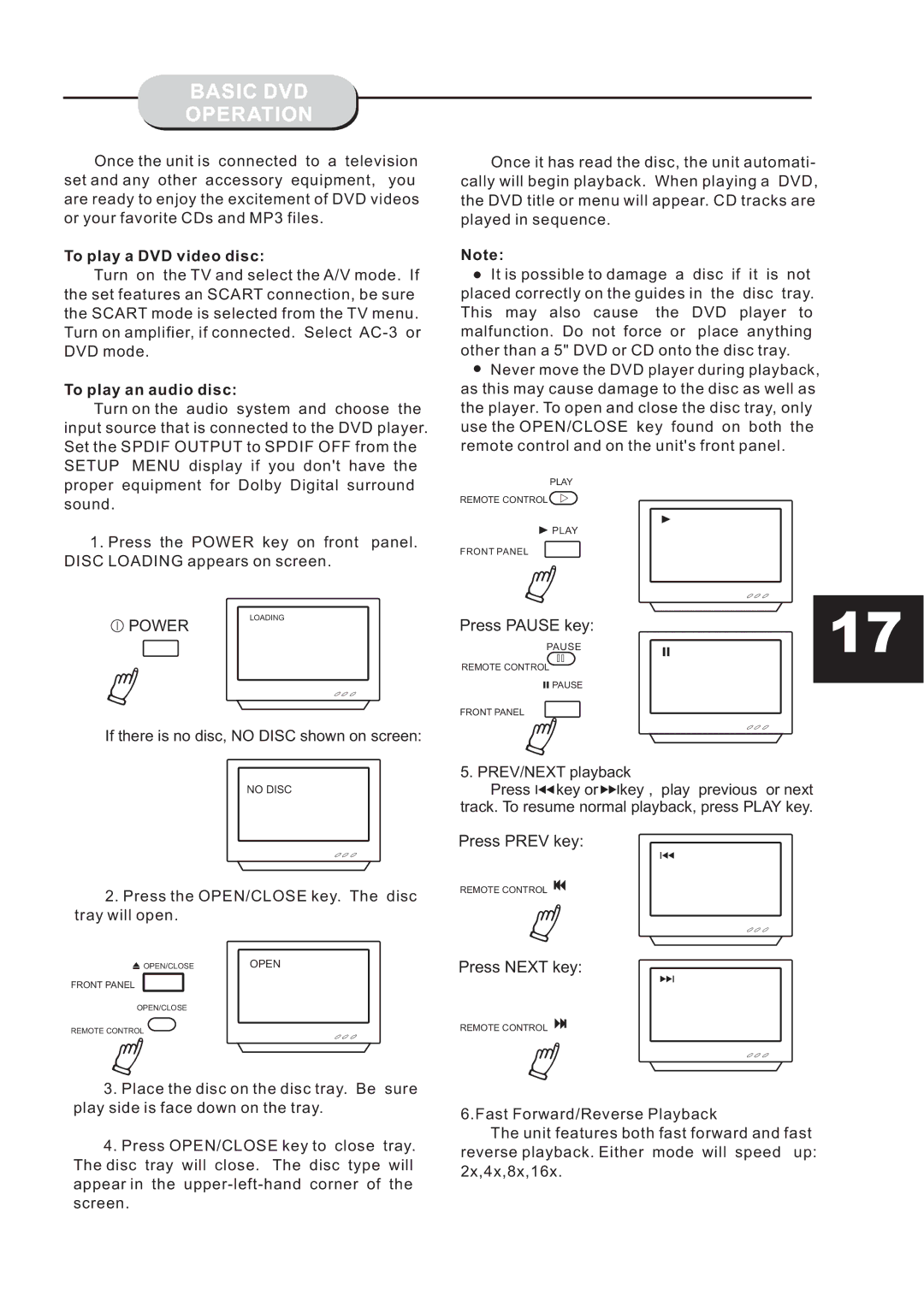 Eltax HT-153 instruction manual Basic DVD Operation, To play a DVD video disc, To play an audio disc 