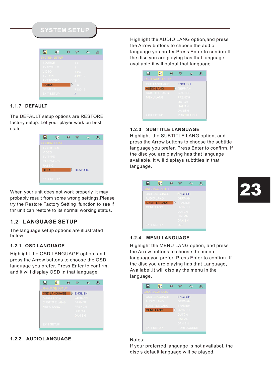 Eltax HT-153 instruction manual Language Setup 