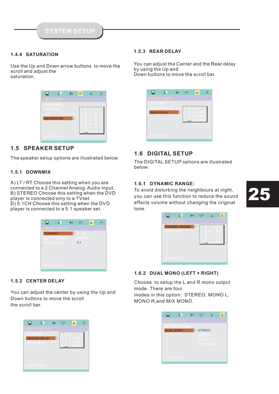 Eltax HT-153 instruction manual Speaker Setup, Digital Setup 