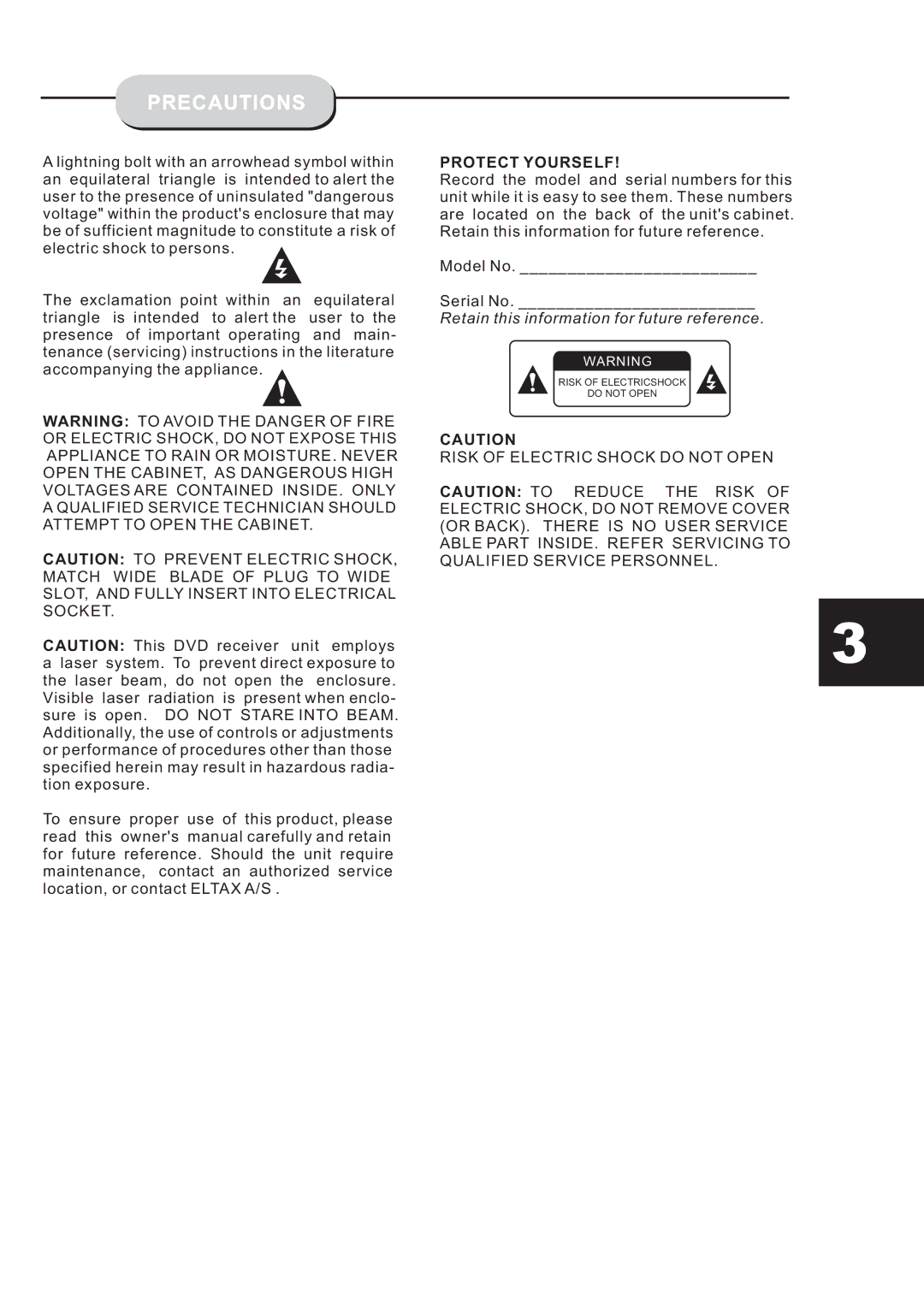 Eltax HT-153 instruction manual Precautions, Protect Yourself 