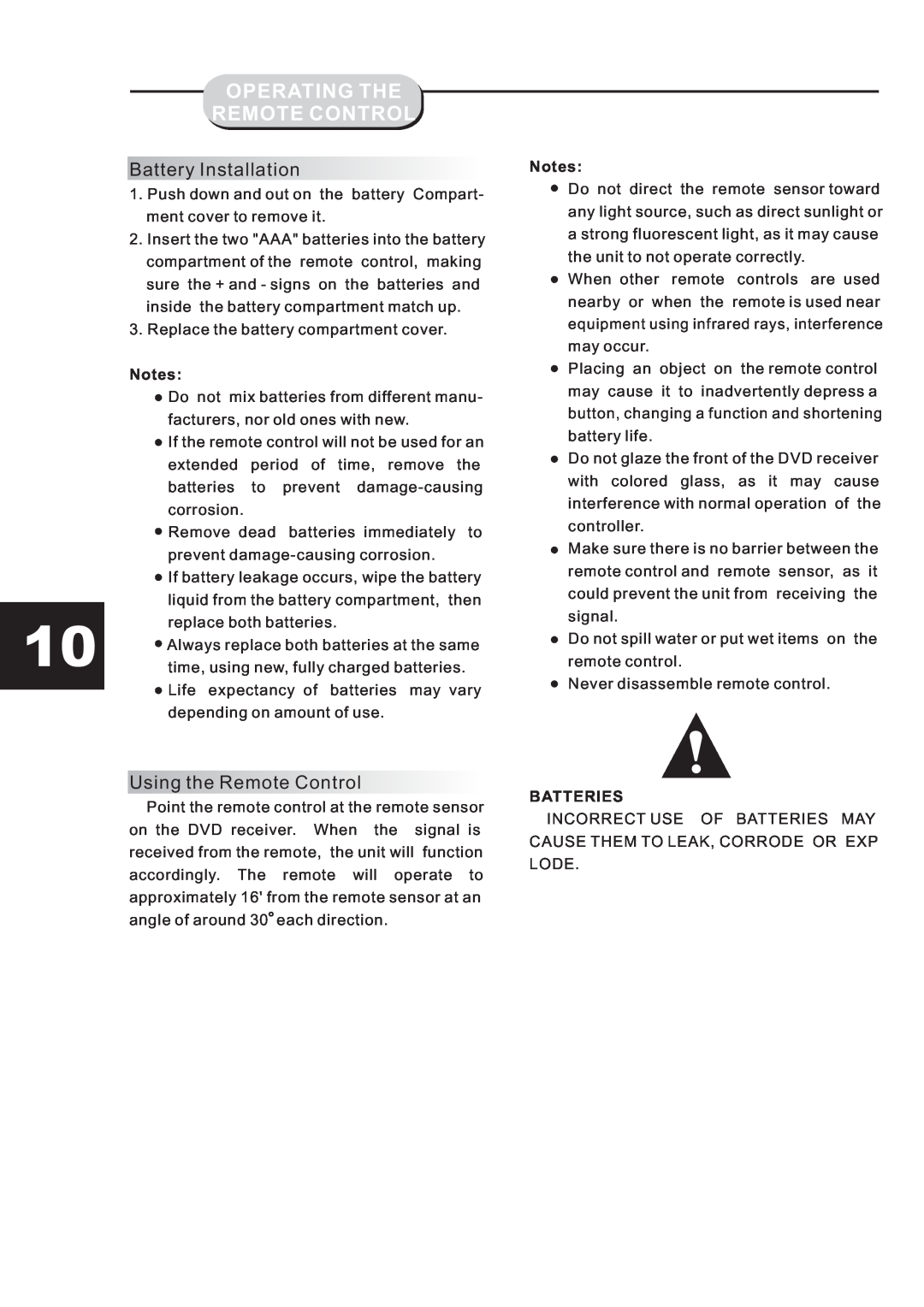 Eltax HT-153 instruction manual Operating The Remote Control, Battery Installation, Using the Remote Control, Batteries 