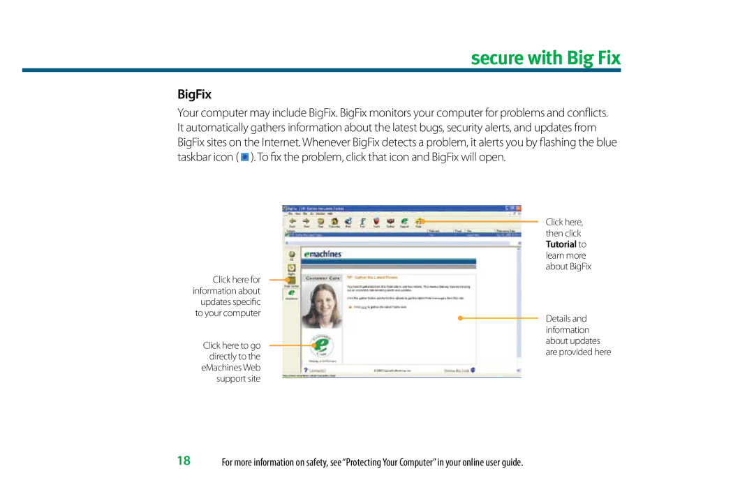 eMachines 8513036R manual Secure with Big Fix, BigFix 