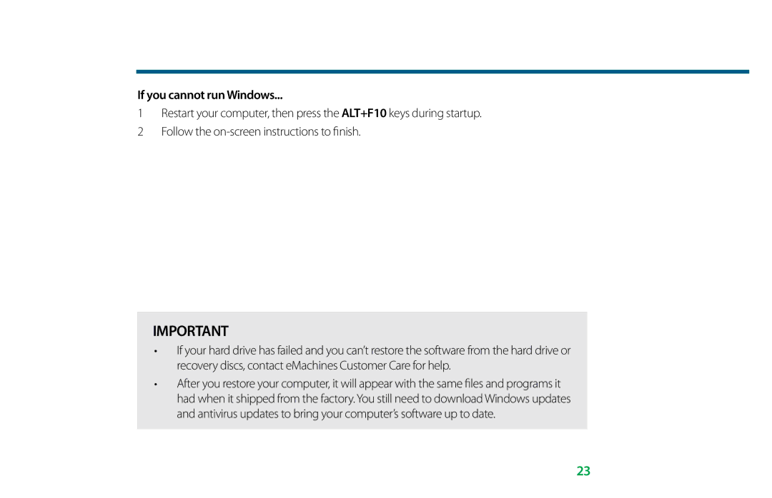 eMachines 8513036R manual If you cannot run Windows 