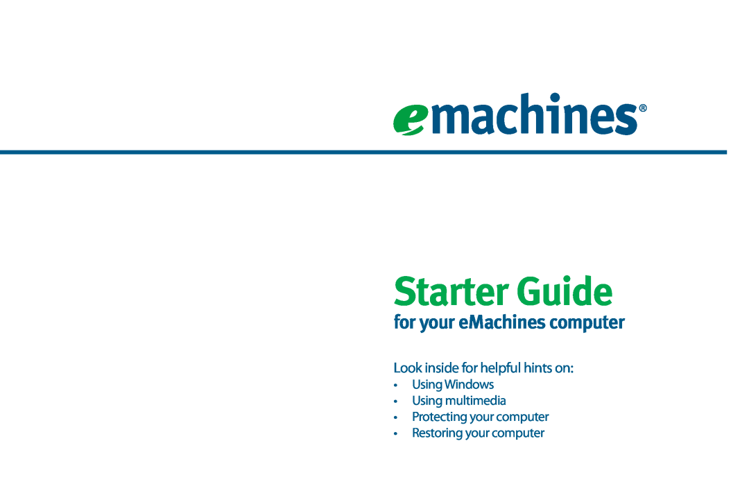 eMachines 8513036R manual Starter Guide, for your eMachines computer, Look inside for helpful hints on 