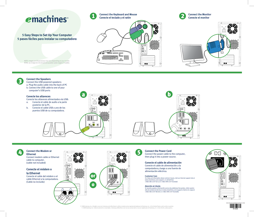 eMachines ET1161 Series, 8513039 manual Conecte el módem o la Ethernet 