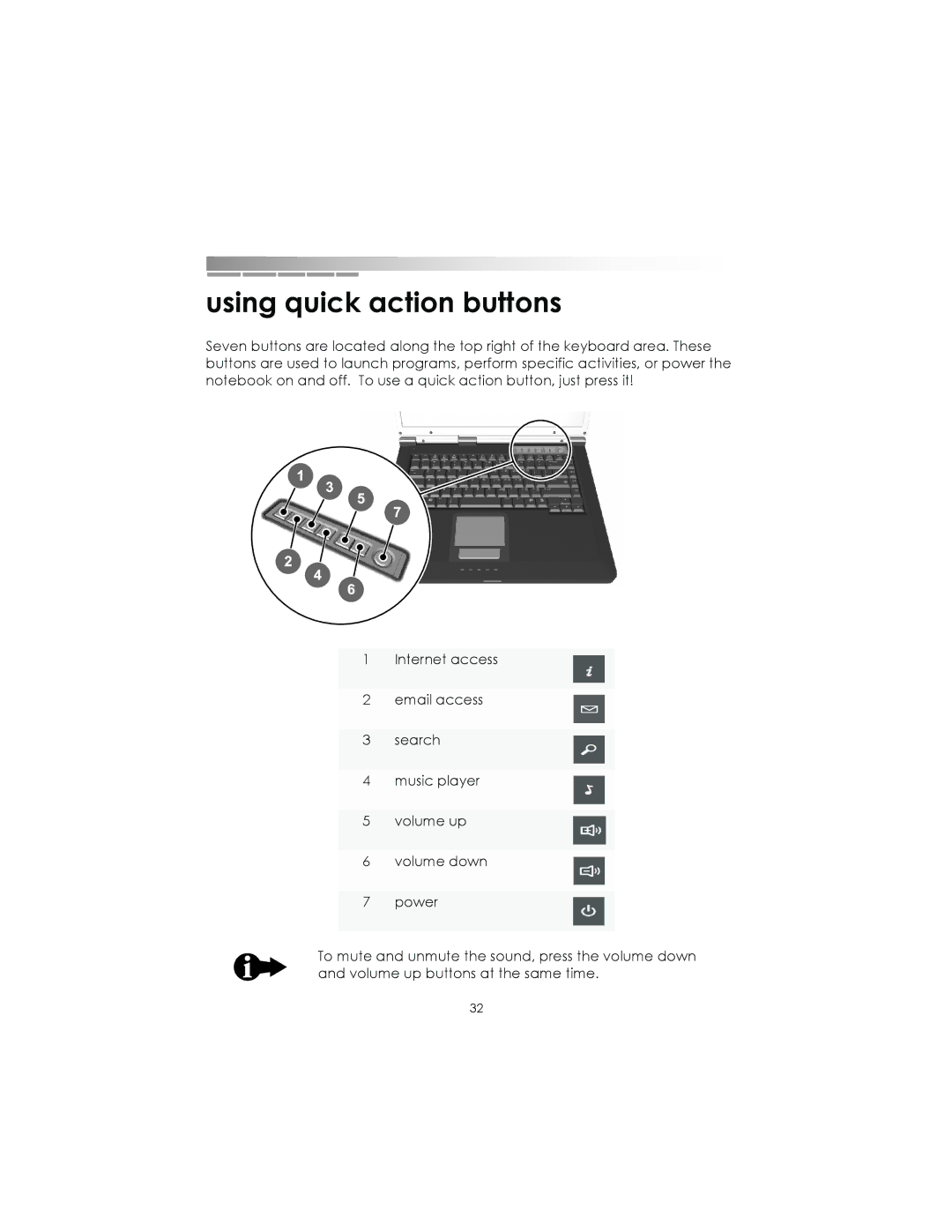 eMachines AAFW53700001K0 manual Using quick action buttons 