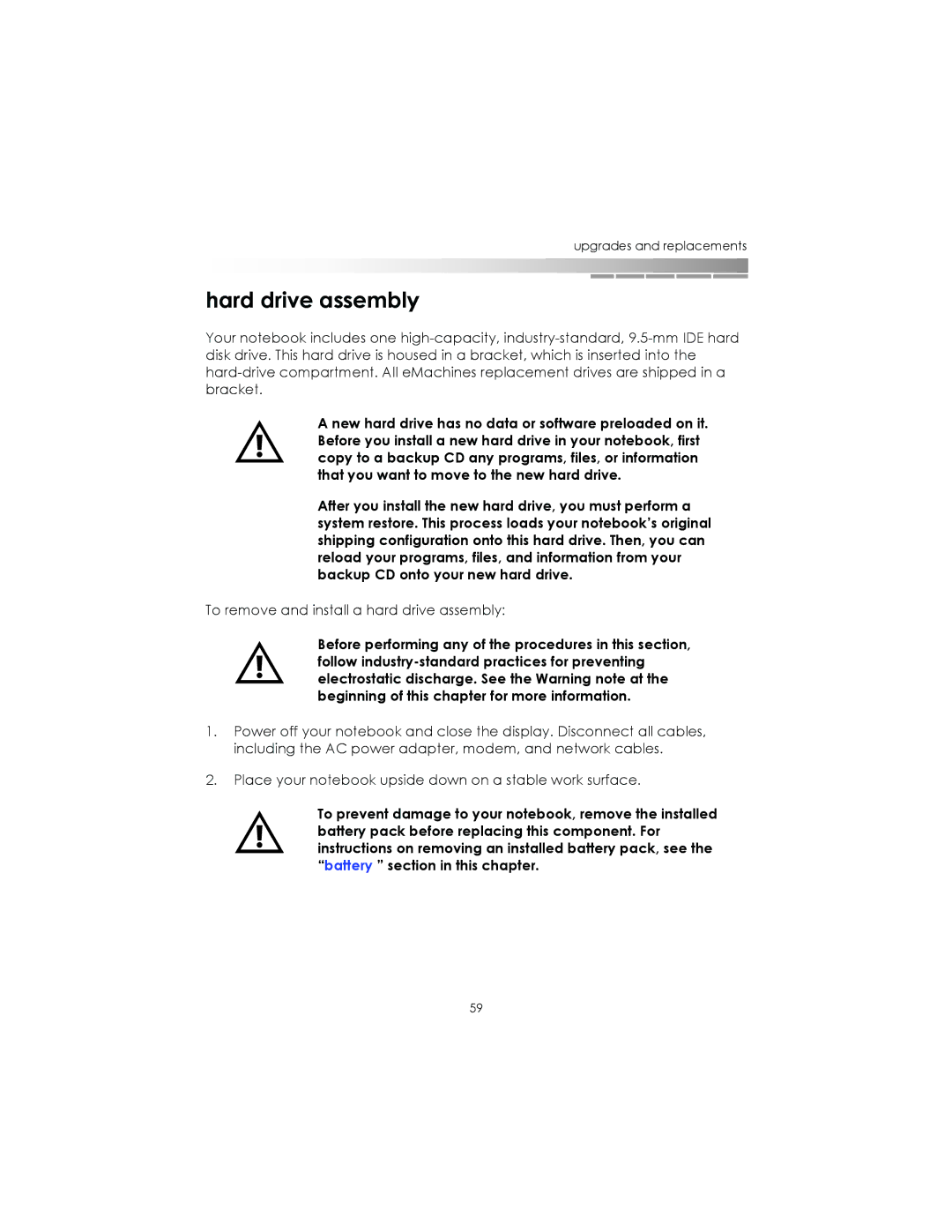 eMachines AAFW53700001K0 manual Hard drive assembly 