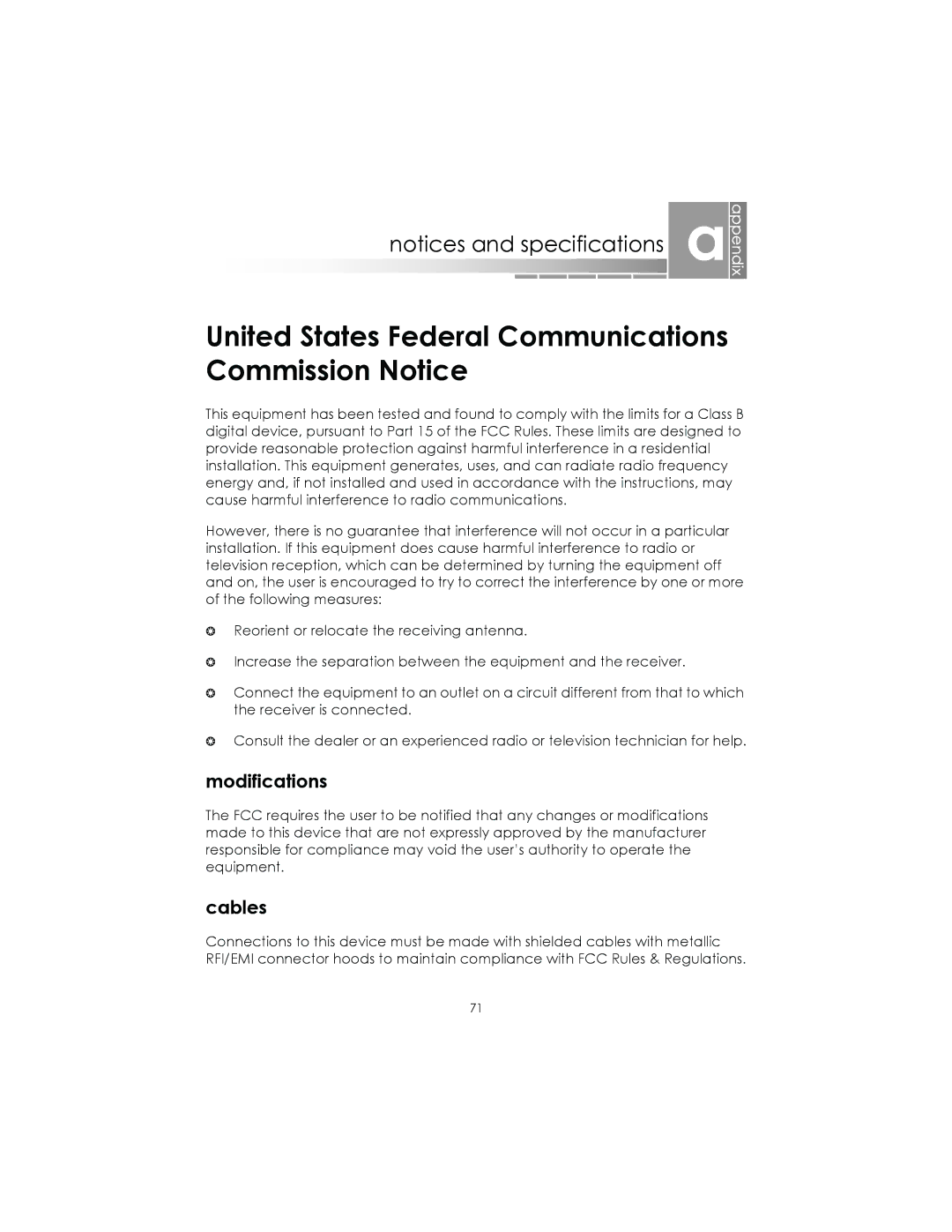 eMachines AAFW53700001K0 manual United States Federal Communications Commission Notice, Modifications 