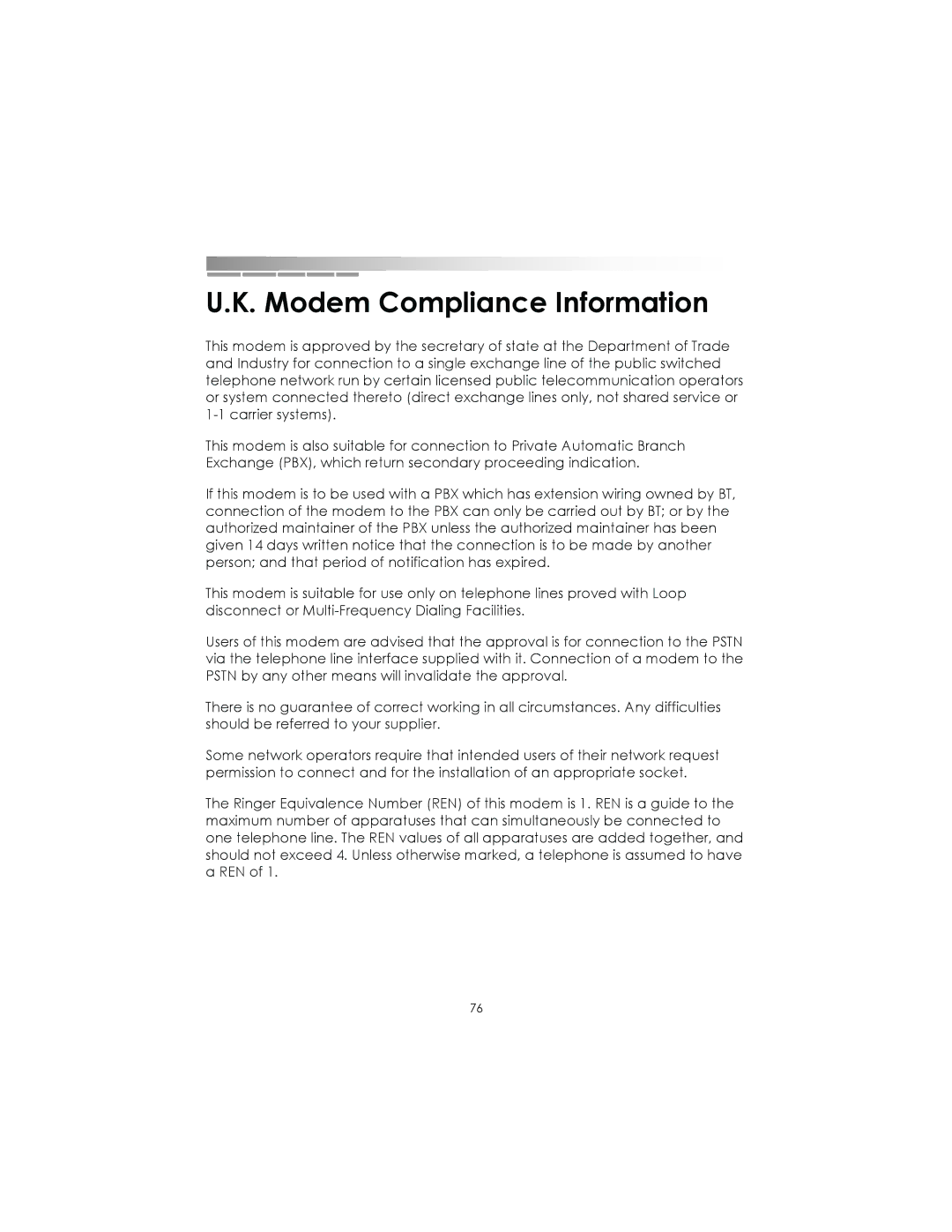 eMachines AAFW53700001K0 manual Modem Compliance Information 