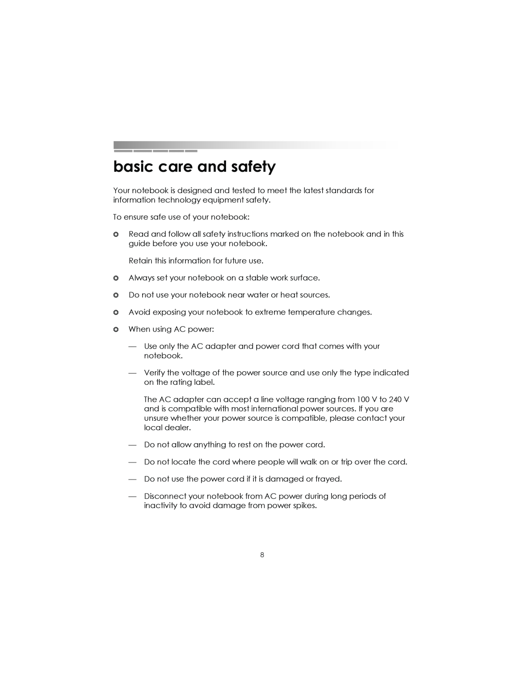 eMachines AAFW53700001K0 manual basic care and safety 