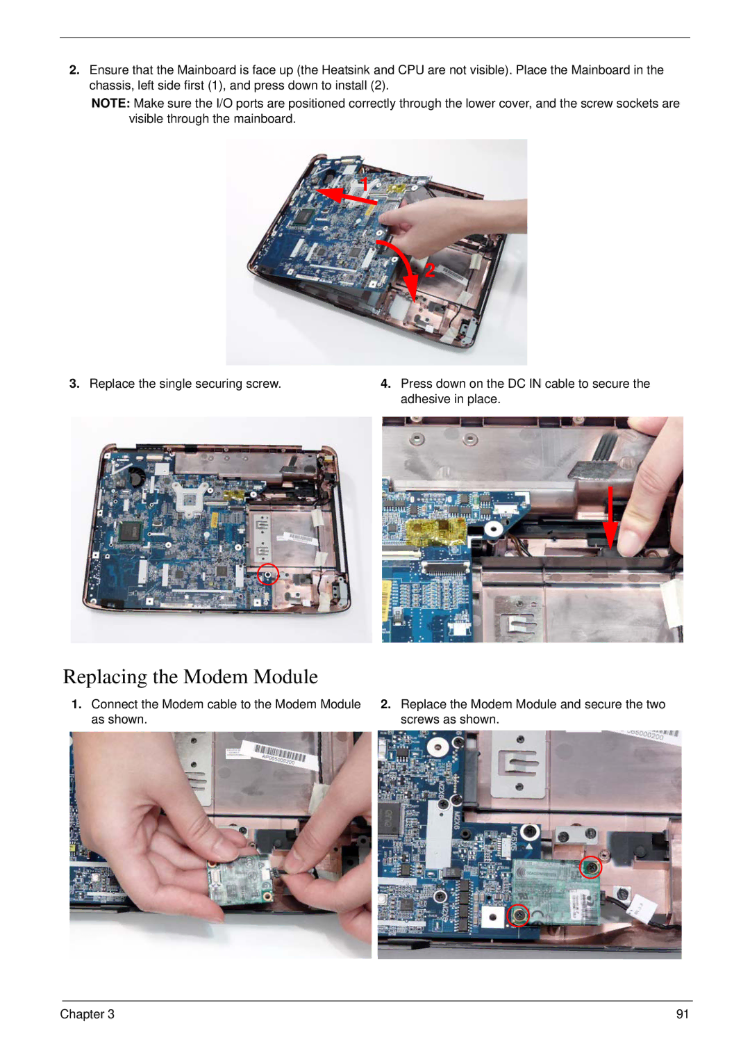 eMachines D720 manual Replacing the Modem Module 