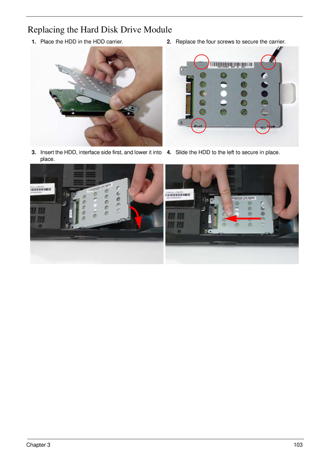 eMachines D720 manual Replacing the Hard Disk Drive Module, Place the HDD in the HDD carrier 