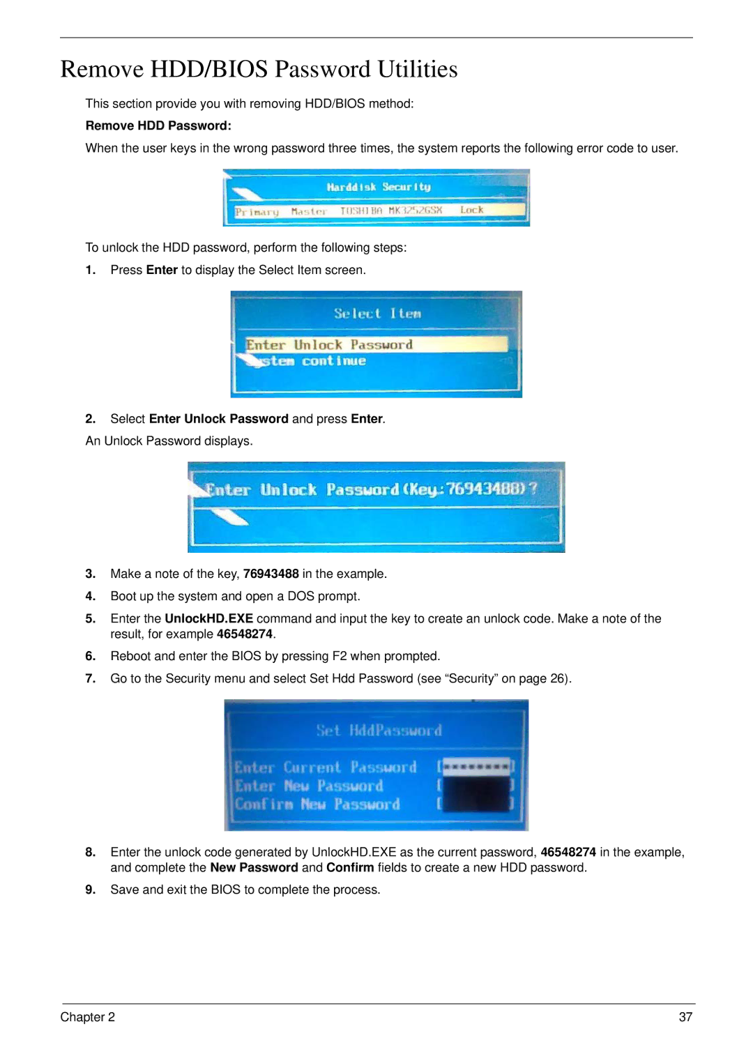 eMachines D720 manual Remove HDD/BIOS Password Utilities, Remove HDD Password 