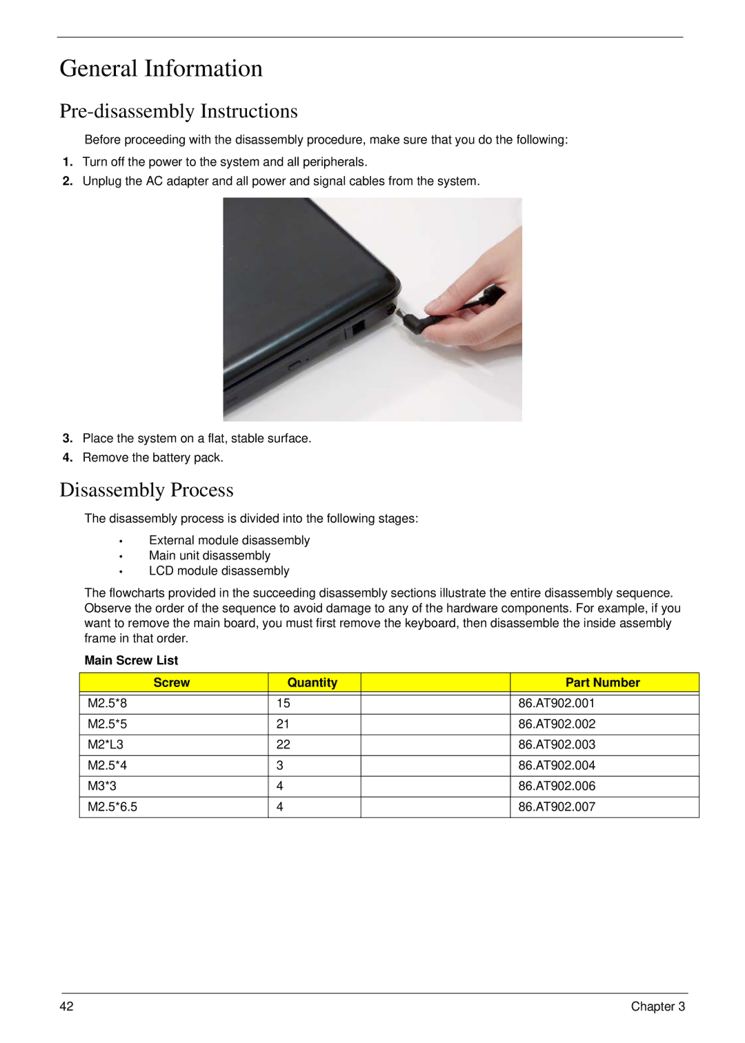 eMachines D720 manual General Information, Pre-disassembly Instructions, Disassembly Process 