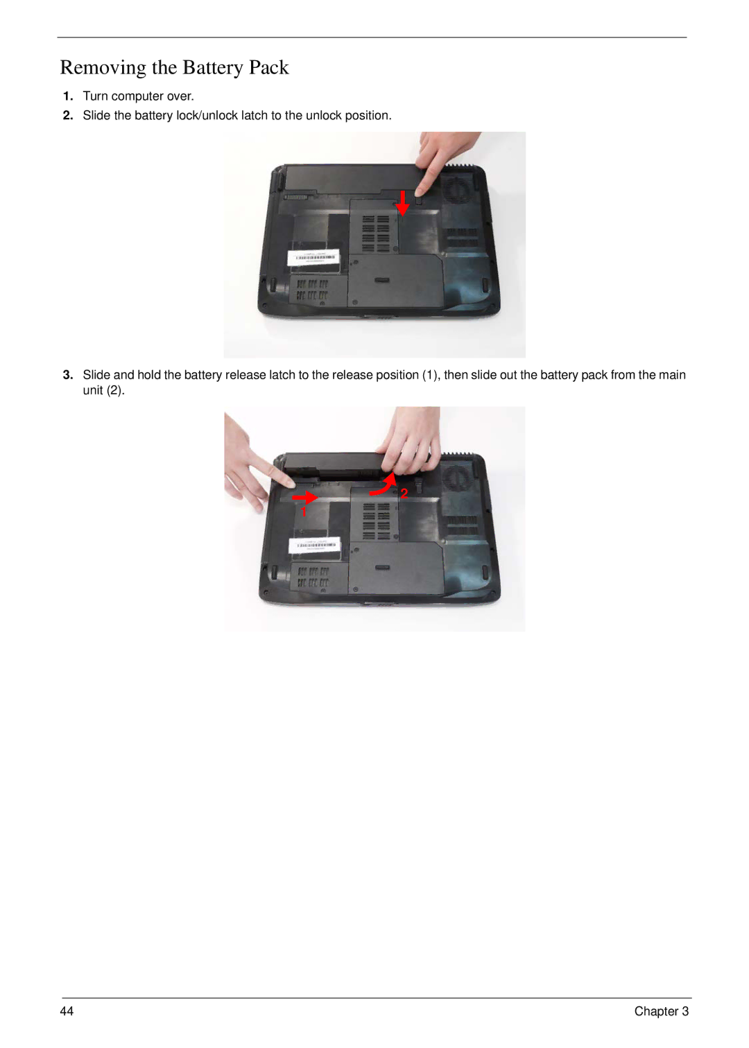 eMachines D720 manual Removing the Battery Pack 